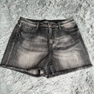 Judy Blue Denim Shorts Womens Large Cutoff Frayed Distressed In Faded Black